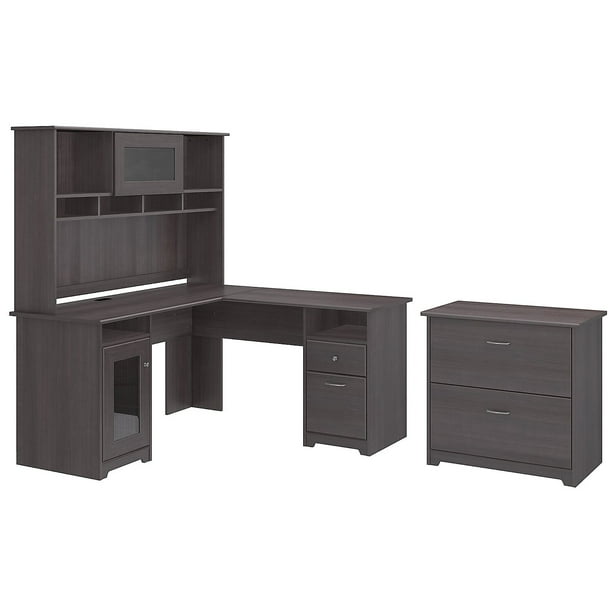 Bush Furniture Cabot L Shaped Desk w/Hutch and Lateral File