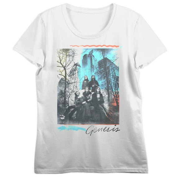 Genesis Black and White Band Photo Women's White Short Sleeve Tee-S