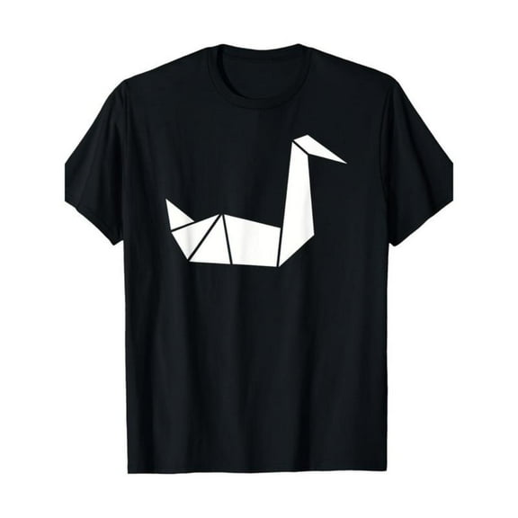 Chic Origami Swan Graphic Tee Soft T Shirt Geometric Design Top Round Neck Short Sleeve Casual Black S-5XL