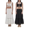 thumbnail image 3 of Suagox Women's 2 Piece Summer Set, Flower Embroidery Tie-Up Crop Tank Tops Drawstring Tiered Long Skirt Party Outfits, 3 of 10