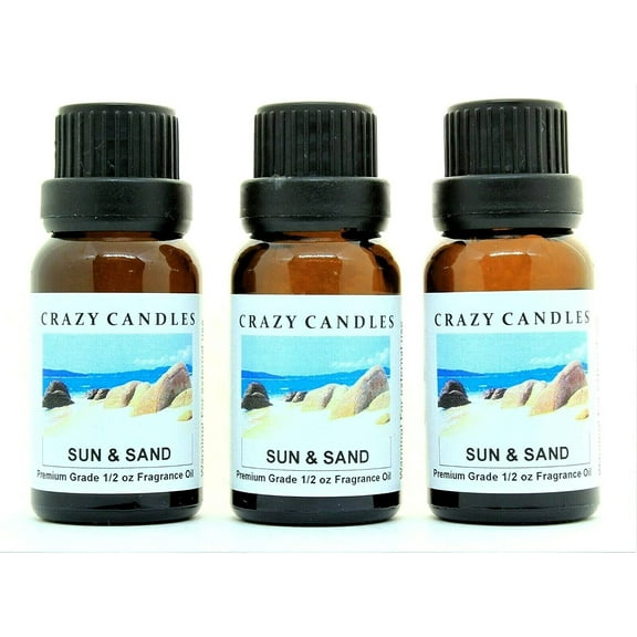 Crazy Candles Sun & Sand 3 Bottles 1/2 Fl Oz Each (15ml) Premium Grade Scented Fragrance Oil