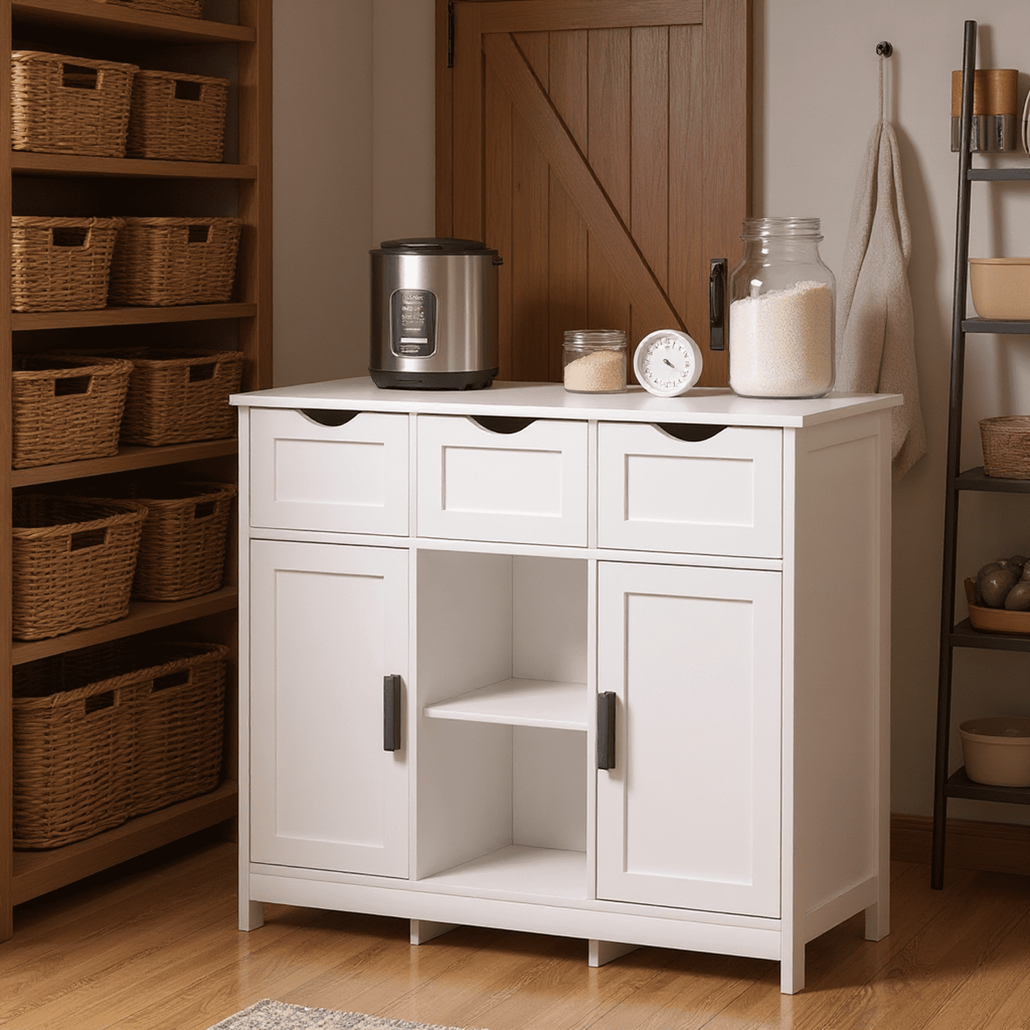 Homy Casa Pantry Storage Cabinet with 2 Drawers, 2 Doors, Adjustable Kitchen Sideboard Buffet