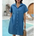 thumbnail image 5 of SOMER Women's Tshirt Denim Jean Dress Summer Mini Button Down Short Sleeve Beach Sundress Vintage Knee with Pockets Girls Spring Dresses Blue, 5 of 7