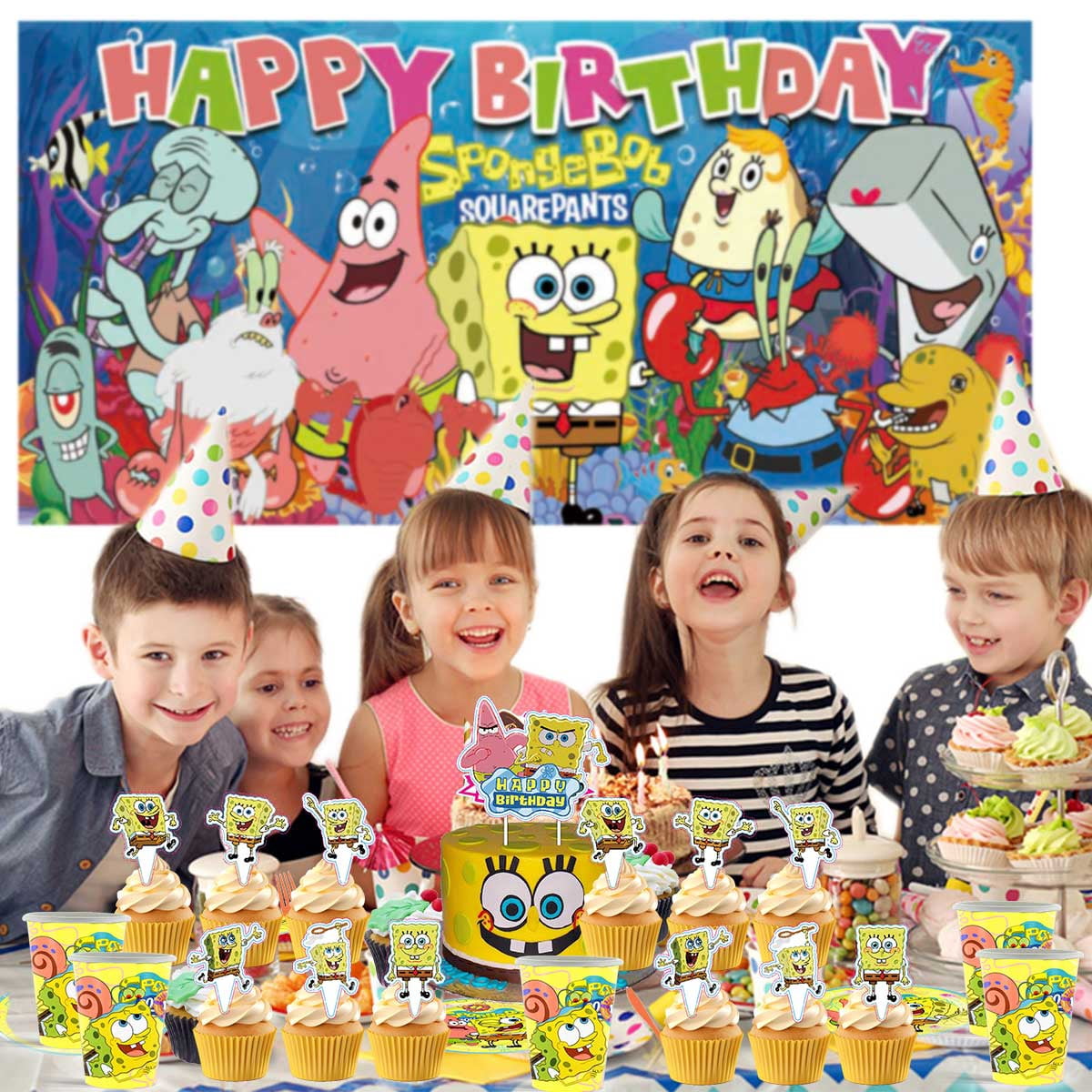 SpongeBob SquarePants Party Supplies Honeycomb Centerpieces Table Toppers Backdrop Decorations for Birthday