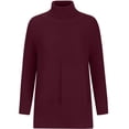 thumbnail image 5 of Womens Plus Size Sweaters Long Sleeve Crew Neck Split Hem Casual Oversized Ribbed Knit Tunic Pullover Tops Wine 3XL, 5 of 6