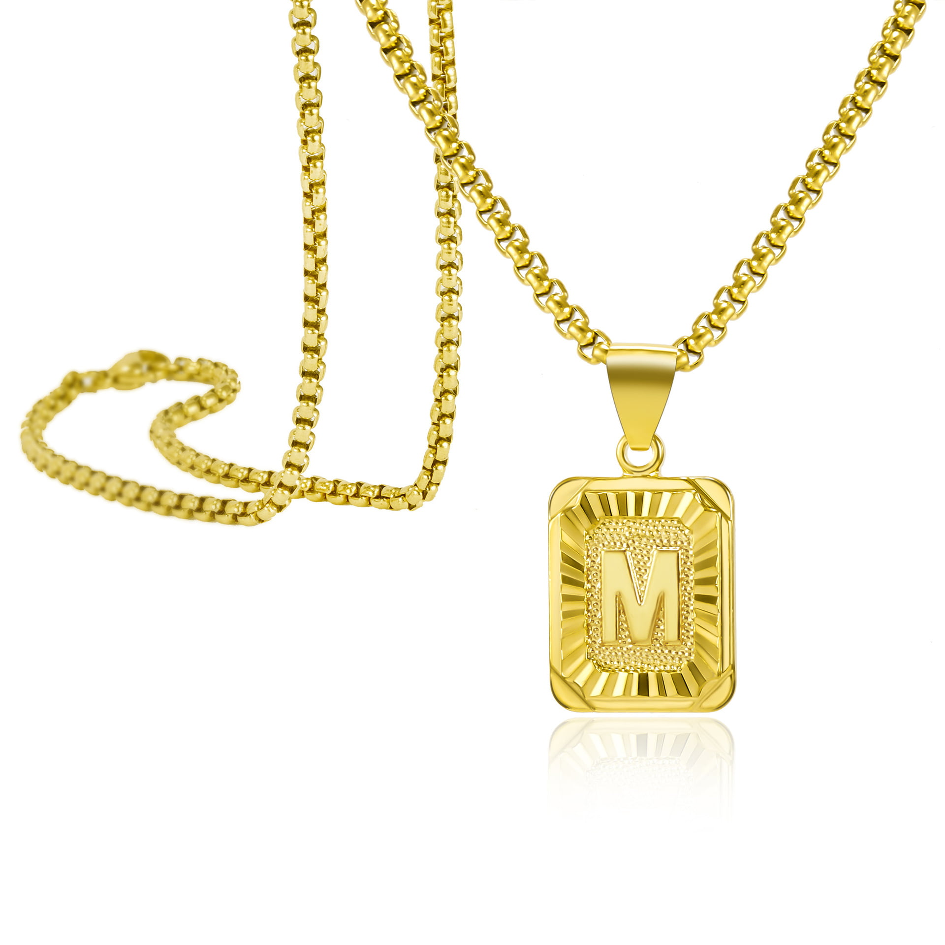Gold Pink Box Double Bar Initial Necklace C