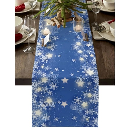 

Christmas Snowflake Red Print Background Anti-Fouling Linen Table Runner Wedding Decorations Table Christmas Ornaments