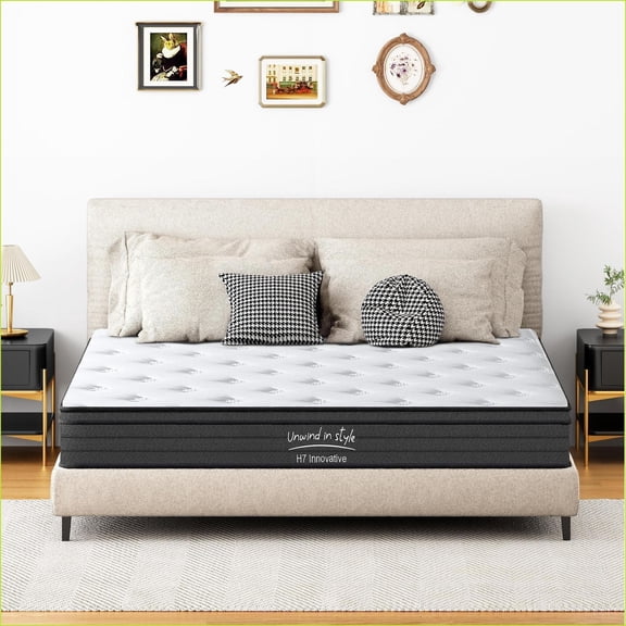 Mattresses, King Size 10 Inch Hybrid Mattress, Medium Firm, Gel Memory Foam   Pocketed Innerspring | White | Foam Spring