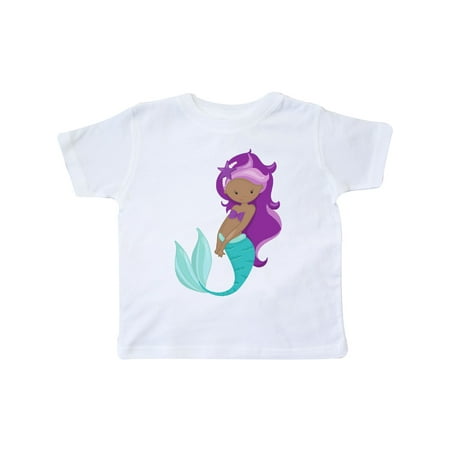

Inktastic African American Mermaid Purple Hair Sea Star Gift Toddler Toddler Girl T-Shirt