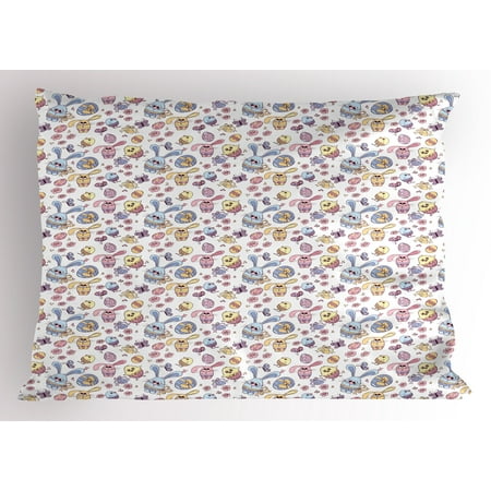 Easter Pillow Sham Cheerful Kids Pattern With Funny Bunny And