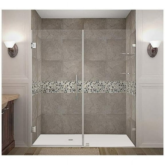 Nautis 71 x 72 in. Completely Frameless Hinged Shower Door with Glass Shelves in Chrome
