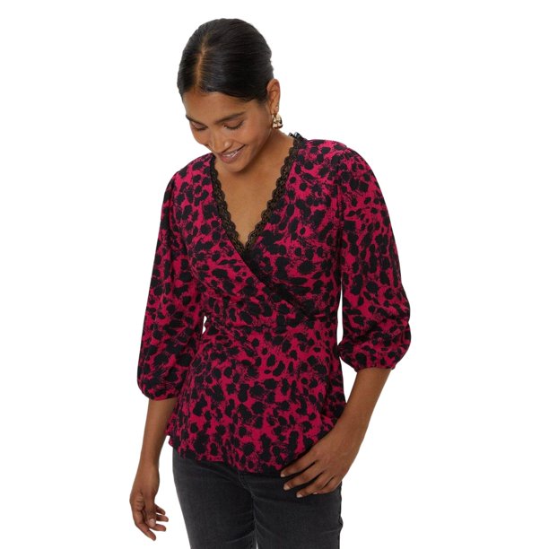 Dorothy Perkins - Jersey Estampado Animal de Jersey para Mujer (Rojo, Negro)