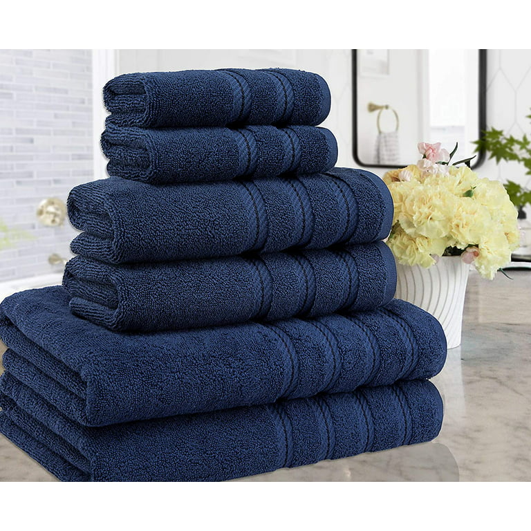 BNM Turkish Cotton Luxury Hotel 6 Piece Hand Towel Set, Navy Blue