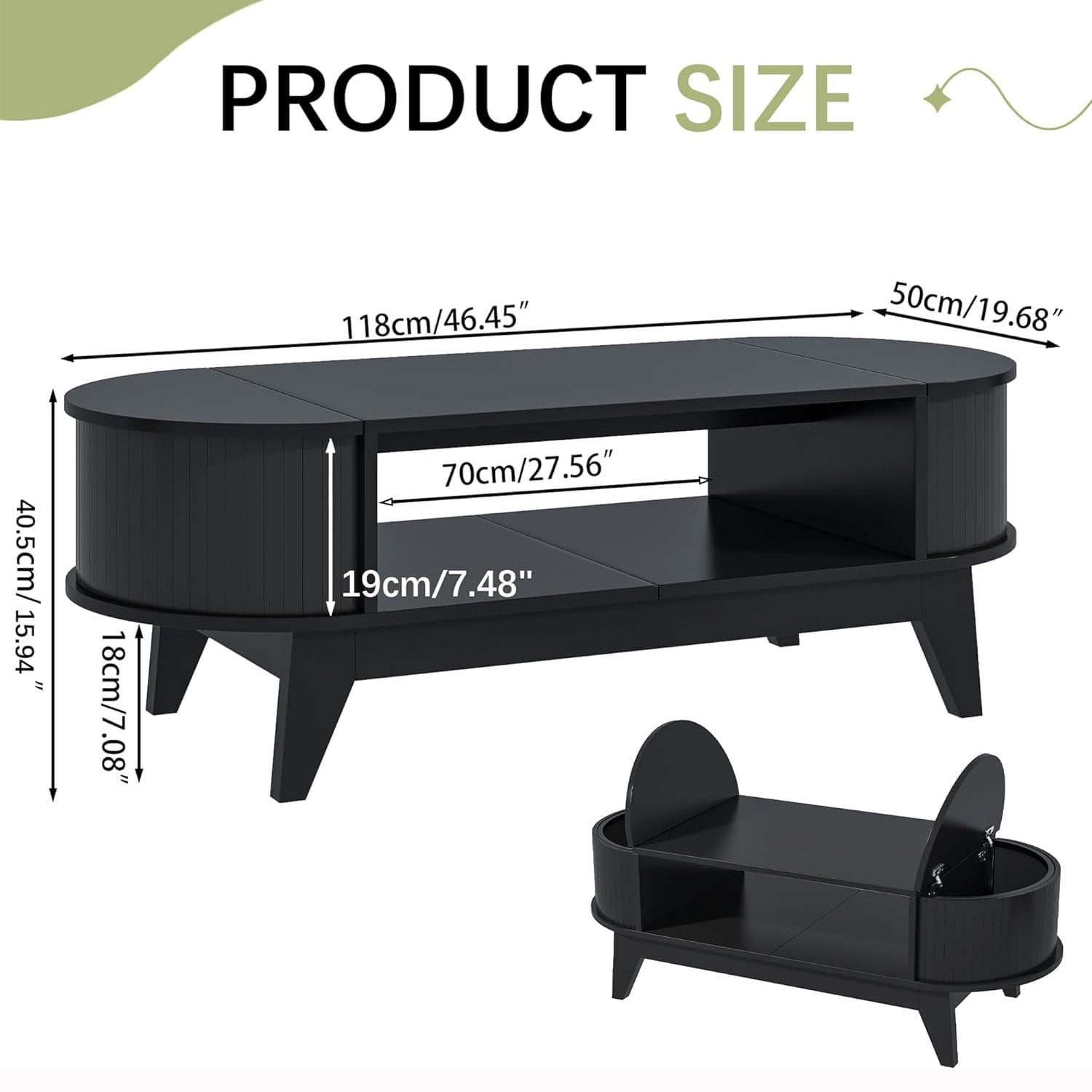 Fluted Coffee Table with Storage, Modern Coffee Tables, Wood Accent Center Table