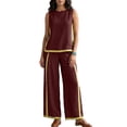 thumbnail image 2 of 2 Piece Sets for Women Color Block Linen Lounge Sets Sleeveless Top Wide Leg Pants Matching Casual Travel Outfit, S, 2 of 9