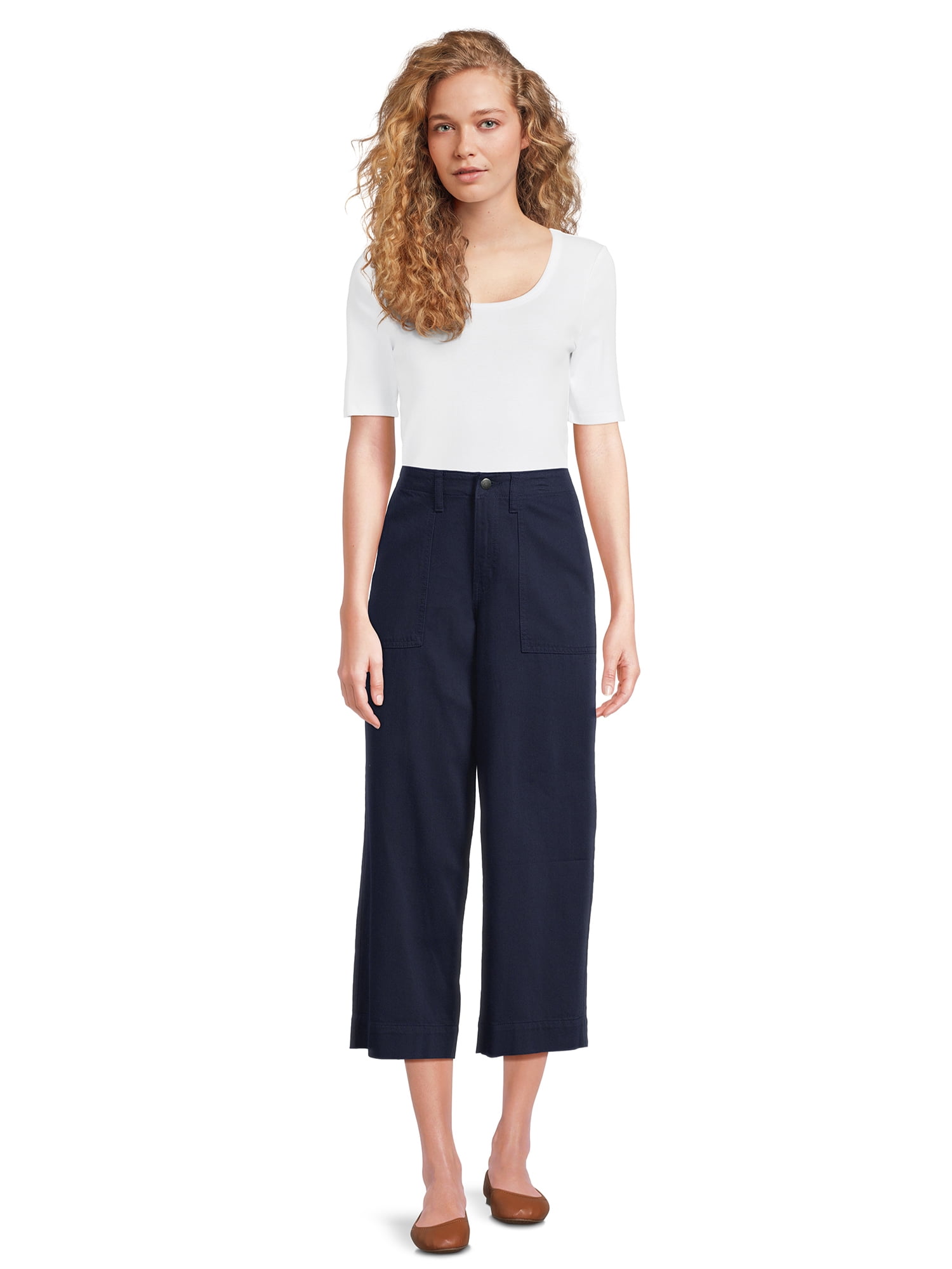 Time and Tru Women's Cropped Wide Leg Pants, Inseam 24", Sizes 2-20