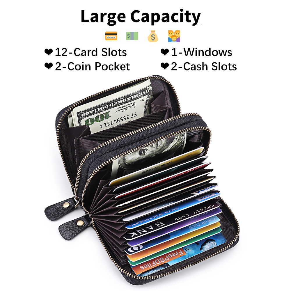 SENDEFN Women's Genuine Leather Card Wallet, Black photo 4