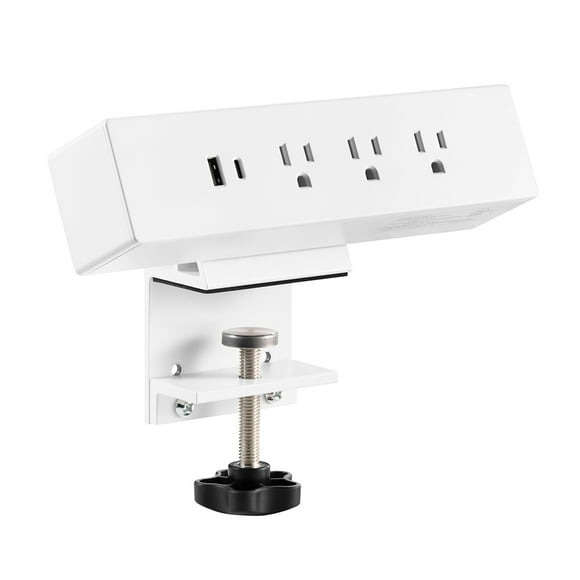 MotionGrey Desk Clamp Power Strip, Desktop Mount Surge Protector, Desk Clamp Power Bar, USB C Port,3 Outlets, 6FT Flat Plug for Home and Office (White)