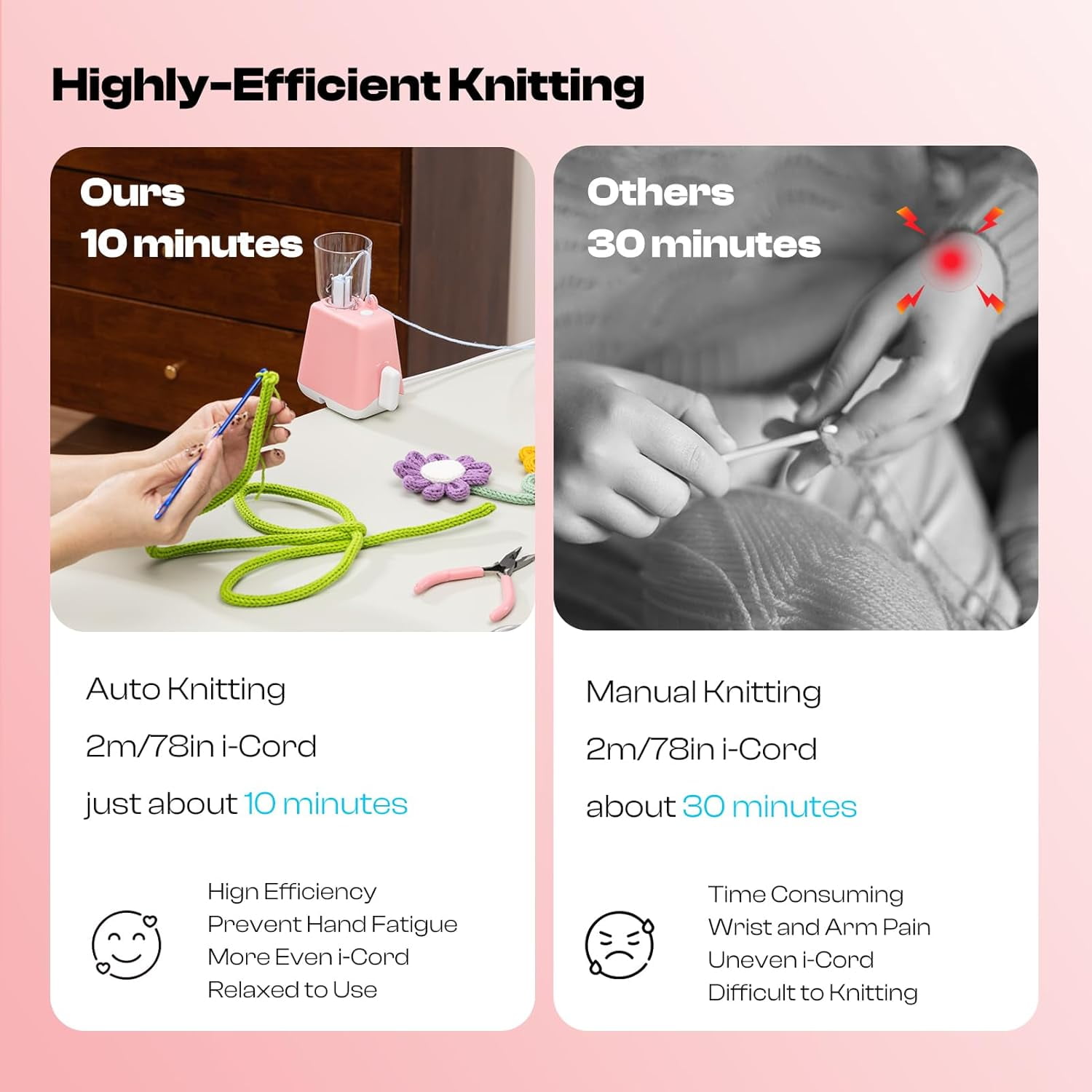 iCord Maker Kit for Beginners, 92pcs i-Cord Knitting Set for DIY Handicrafts Making, Quickly Knitting iCord with i Cord Knitting Machine Create Pretty Crafts, Ideal Present for Knitting Lovers