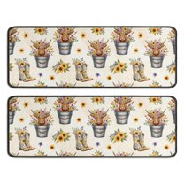 Kitchen Rugs Sets Of 2,Beige Highland Cow Bucket Boot Flower Pattern Anti Fatigue Kitchen Mat Rugs Non Slip Washable,Decorative Kitchen Floor Mats for Kitchen,Sink,Laundry,17"x47" 17"x47"