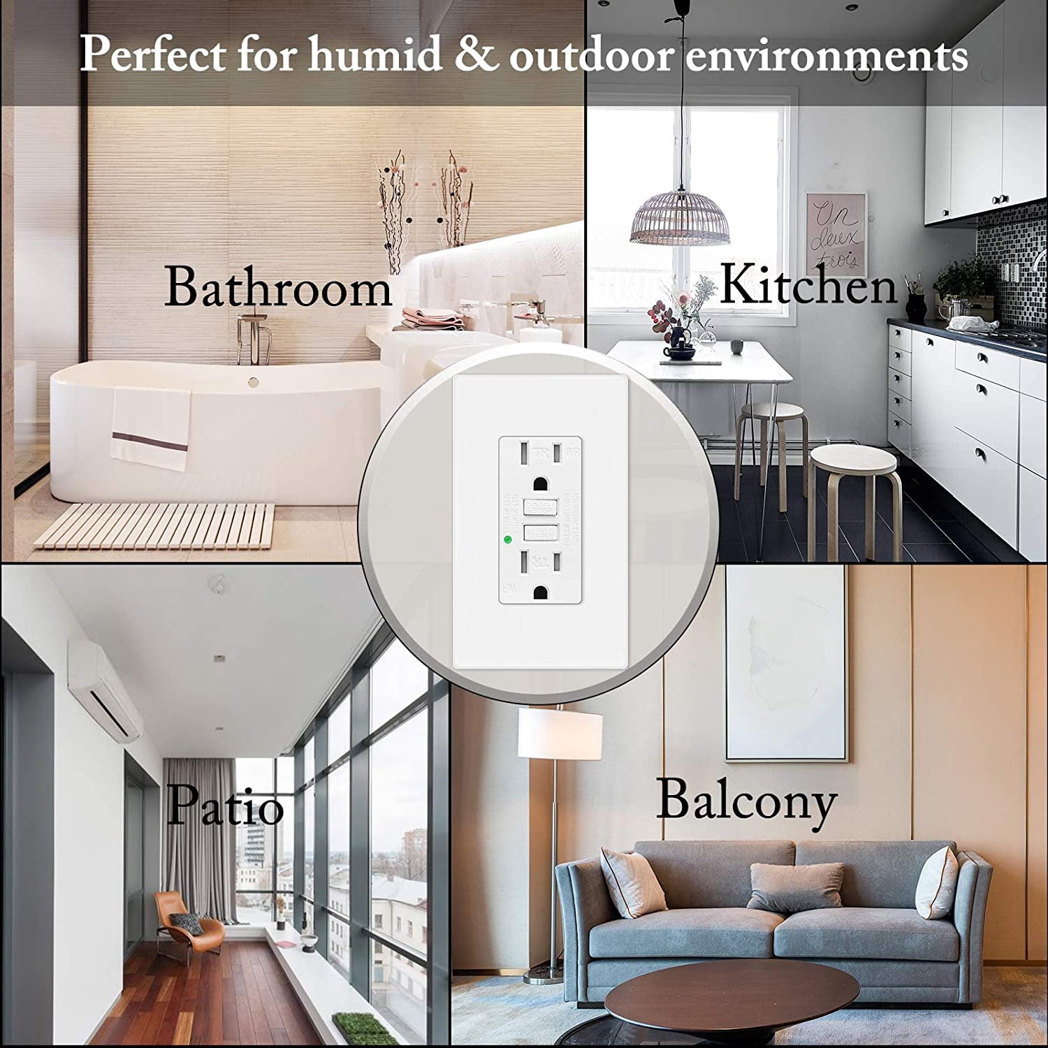 GREENCYCLE 4PK 15A / 125V Tamper Resistant Weather Resistant GFCI Outlets with LED Indicator Decorative Wall Plates Screws Included Residential and Commercial Grade ETL Certified White