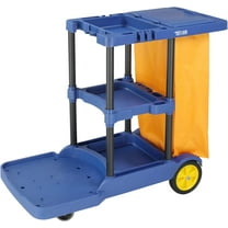 TUFFIOM  Traditional Cleaning Janitorial 3-Shelf Cart, 500 Lbs Capacity Housekeeping Cart, 42.5" L x 18.7" W x 37.6" H, Wheeled with 22 Gallon Yellow Vinyl Bag and Cover w lid, Blue