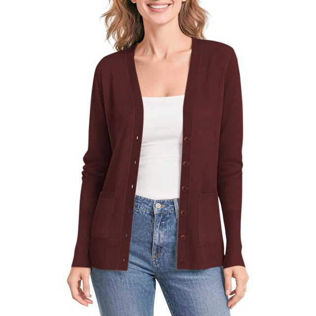 Urban CoCo Women's Button Down Lightweight Knit Cardigan Sweater with Pockets