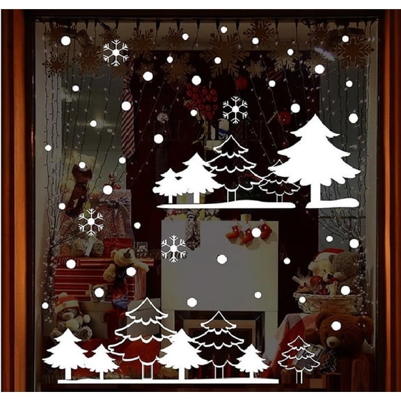 Snow Tree Village ~ Christmas Wall or Window Decal Two Sections Combined 29" x 32"