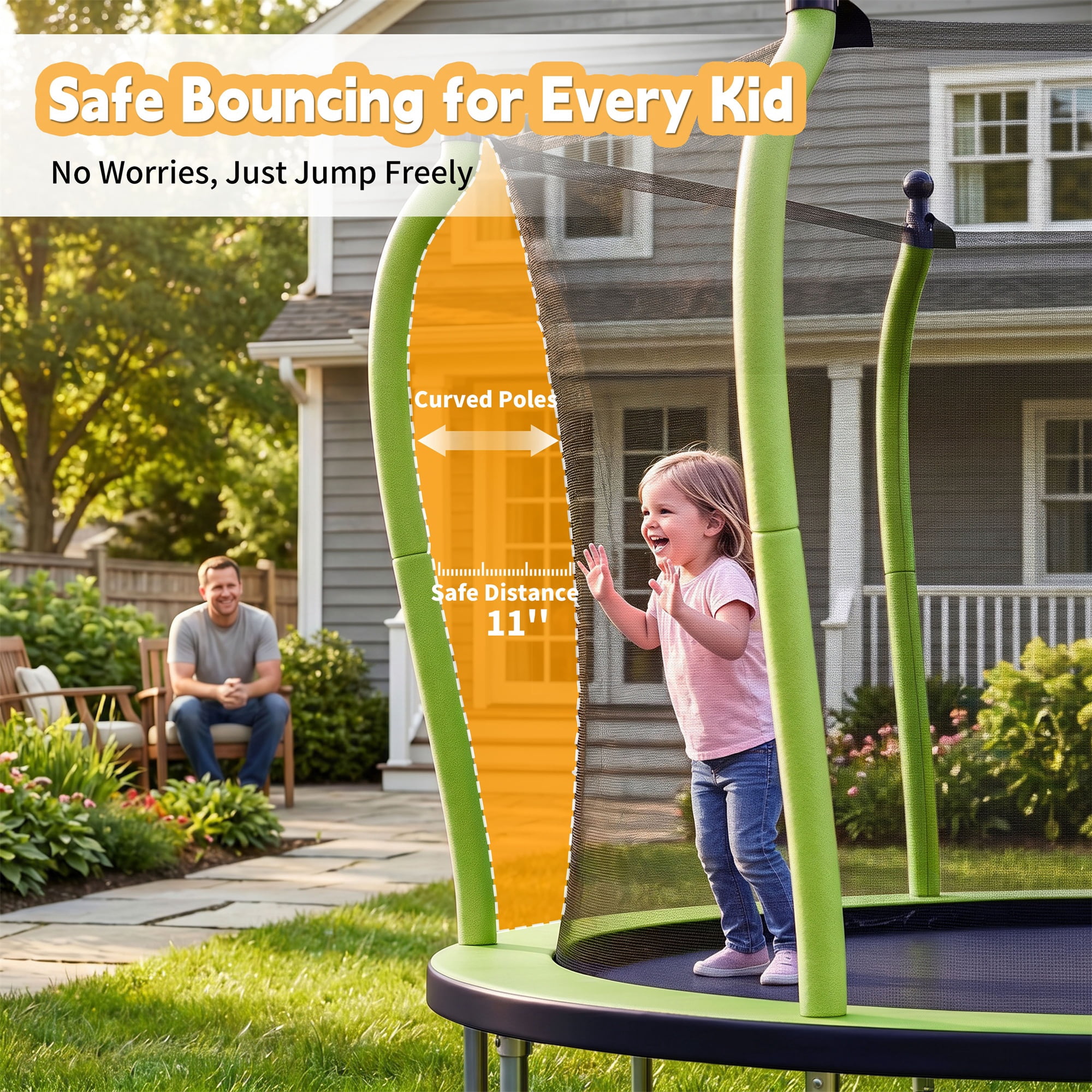 Alvantor 14Ft Trampoline for Kids & Adults, Pumpkin Trampoline with Enclosure Net and Ladder for Backyard Green