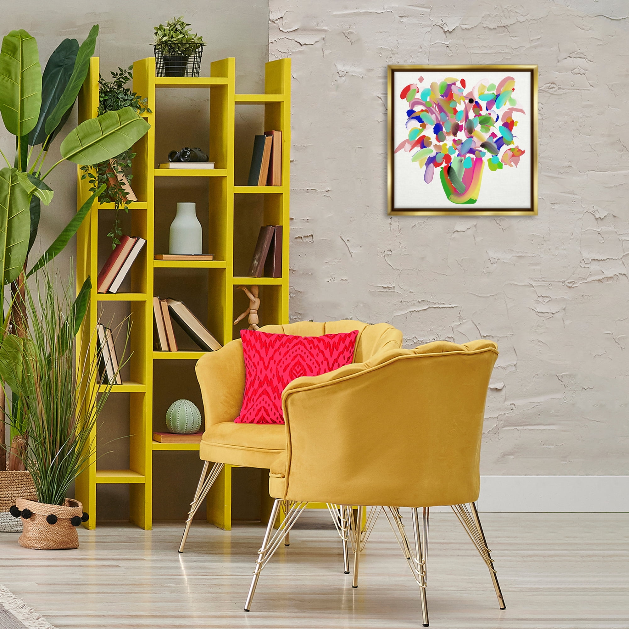 Stupell Industries Mood Flowers Bold Bouquet Plants & Flowers Painting Gold Floater Framed Canvas Art Print Wall Art, 18 x 18