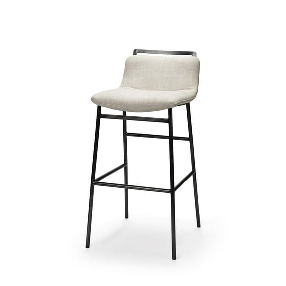 Kavalan 33.5" Total Height Beige  Fabric Seat Gray Metal Frame Counter Stool
