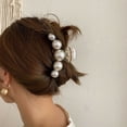 thumbnail image 2 of 1pc Elegant Large Pearl Hair Claw Clip - Chic Metallic Shark Clip with White Faux Pearls for Stylish Updos & Ponytails - Perfect Gift for Women, Vintage-Inspired Design, 2 of 3