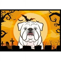Caroline's Treasures BB1778MAT Halloween White English Bulldog  Door Mat, Indoor Rug or Outdoor Welcome Mat 18x27