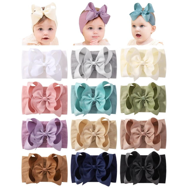 12 diademas de nylon con lazos para bebé Doboi, paquete de 12