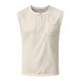 thumbnail image 5 of Eltusu Men's Tank Tops with Pockets, Button Crew Neck Sleeveless Basic Muscle Shirts Beige Size XL, 5 of 6
