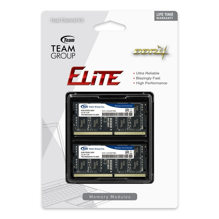 Brobrygge modvirke Fortrolig 16GB Team Elite DDR4 SO-DIMM 2400MHz PC4-19200 CL16 Dual Channel Kit (2x 8GB)  1.2V - Walmart.com