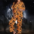 thumbnail image 5 of GZWYHT 2 Piece Pajama Set for Women Halloween Pajamas Pumpkin Print Short Sleeve Button Top and Capri Pants Halloween Nightgown Halloween Pjs Women Plus Size Pajamas for Women Set Orange S, 5 of 5