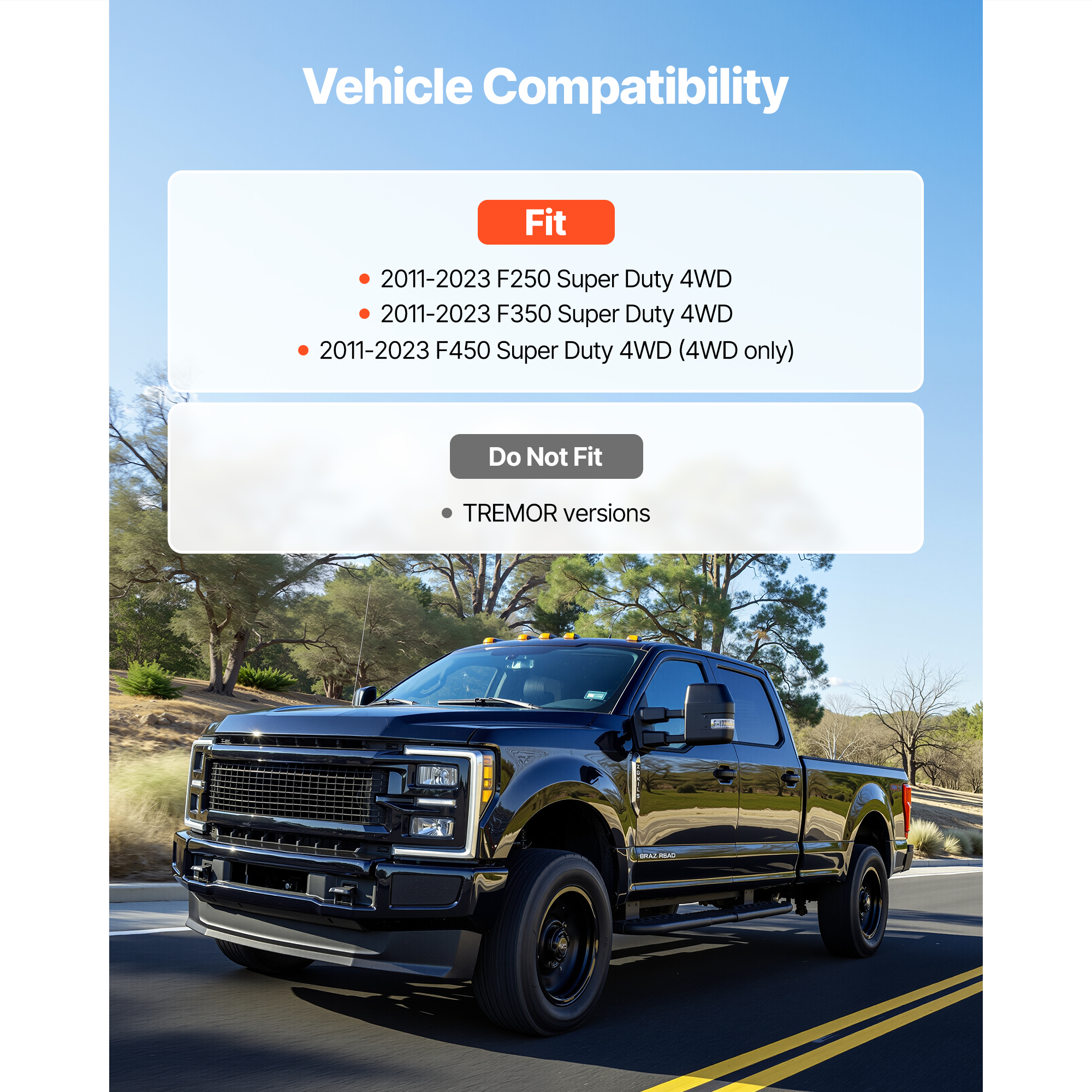 KFFKFF 2.5 Inch Front Leveling Lift Kit for 2011-2023 Ford F250 F350 F450 Super Duty 4WD, Chassis Leveling Kit with Track Bar Bracket, Coil Spacers, Isolators, and Shock Extenders