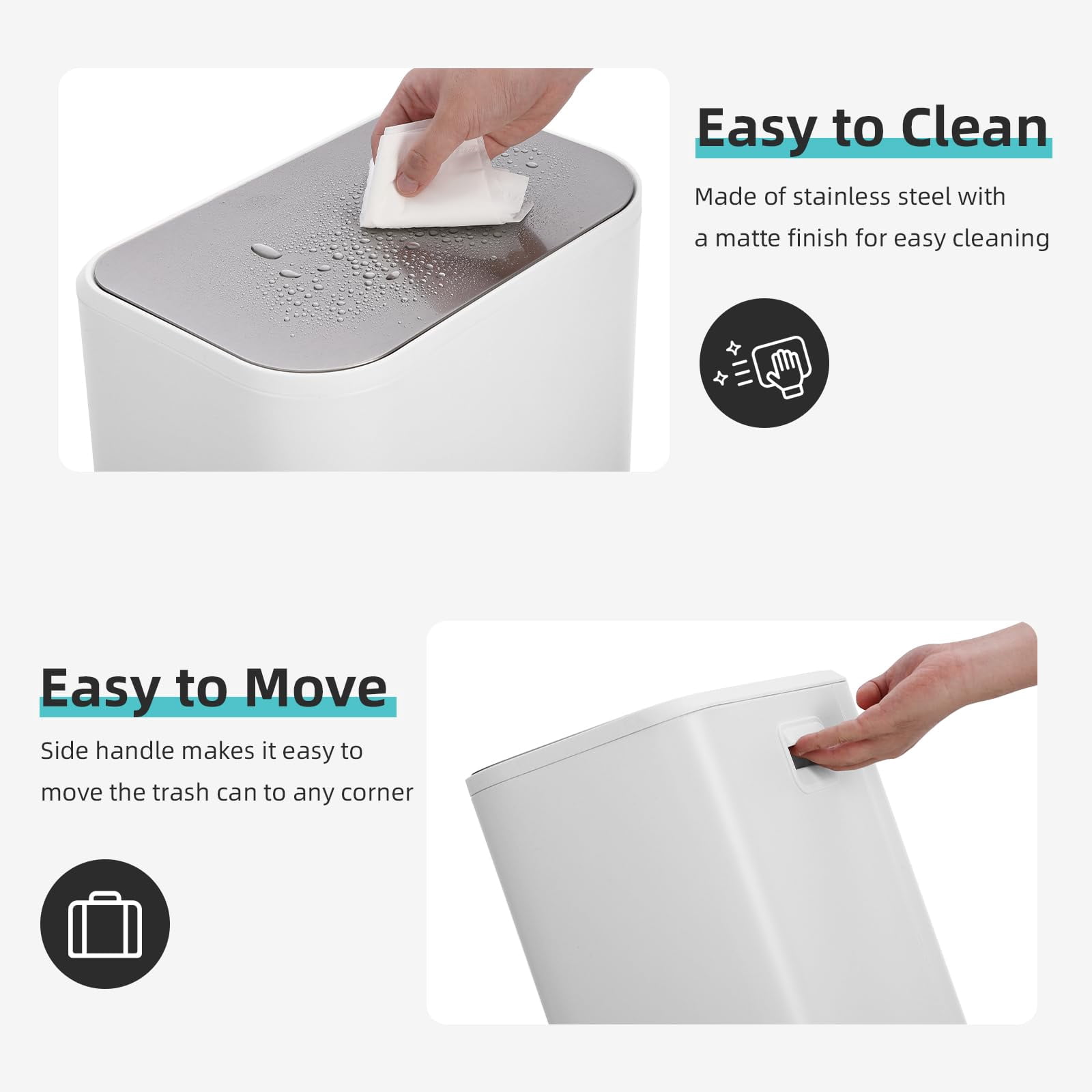 Soonbuy Slim Bathroom Trash Can, 5.3 Gal/20L Stainless Steel Waste Bins, Soft-Close Lid, Step-on Garbage Bin, Narrow Recycle Bins for Kitchen, Office, Bathroom, Black (with Removable Inner Bucket)
