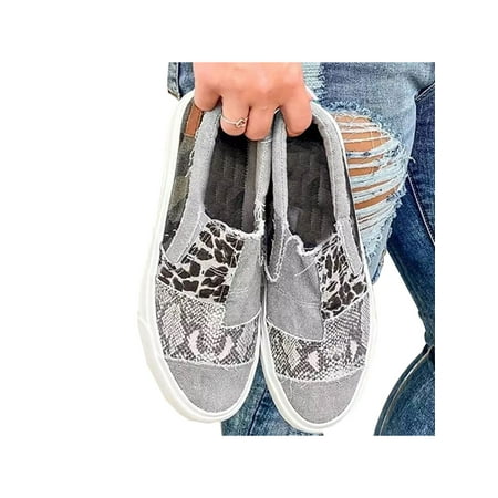 

Lacyhop Women Leopard Sneakers Slip On Comfort Canvas Shoes Size