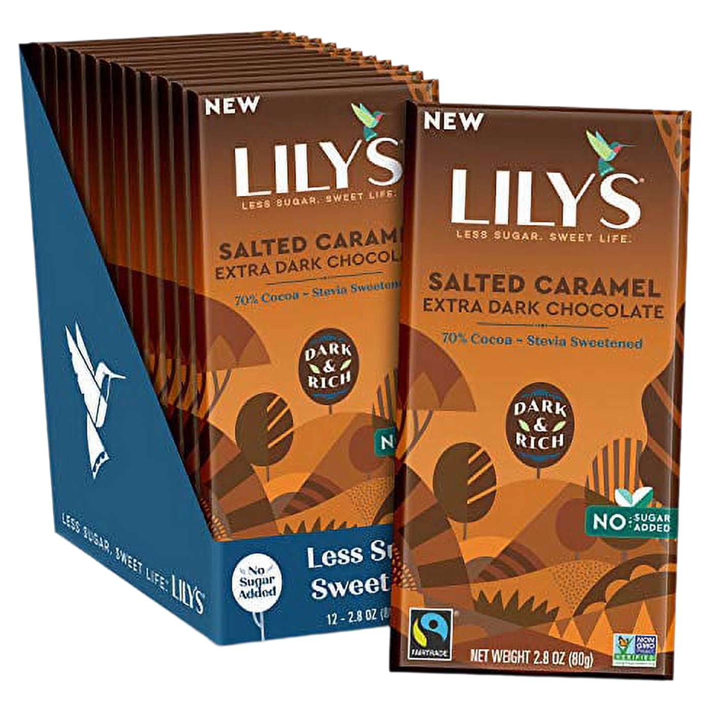 Extra Dark Salted Caramel Chocolate Bar By | Stevia Sweetened, No Added Sugar, Low-Carb, Keto Friendly | 70% Cocoa | Fair Trade, Gluten-Free & Non-Gmo | 2.8 Ounce, 12-Pack