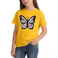 thumbnail image 4 of Afuyipoi Girls Cotton T-shirts,Short Sleeved Butterfly Printed Round Neck Summer Casual Tees Yellow 4-6 T, 4 of 5