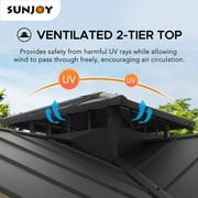 Sunjoy 12’ x 12’ Black 2-Tier Wooden Frame Outdoor Hardtop Gazebo With Ceiling Hook for Patio, Backyard, and Garden
