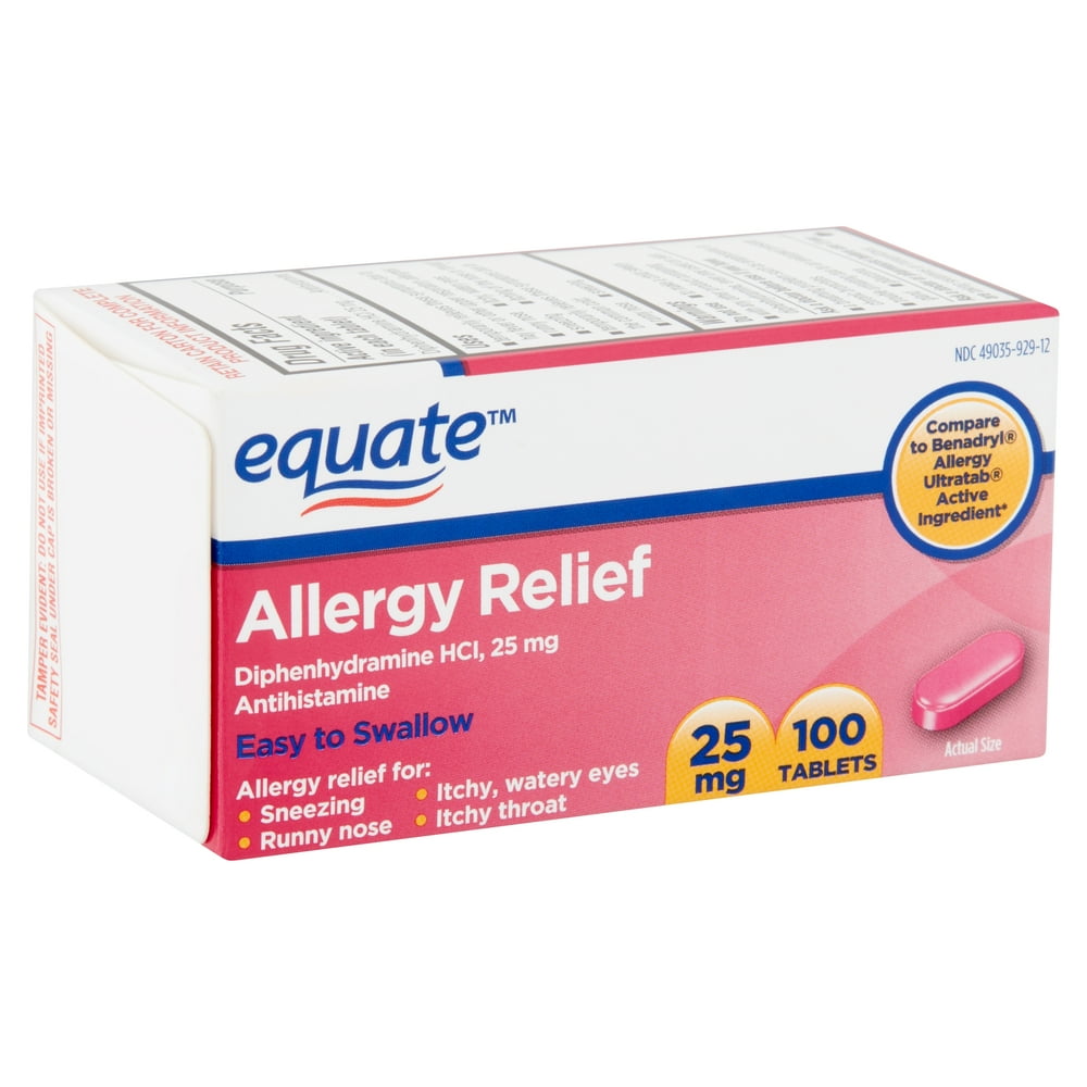 Equate Allergy Relief Diphenhydramine Tablets 25mg, 100 Ct Walmart