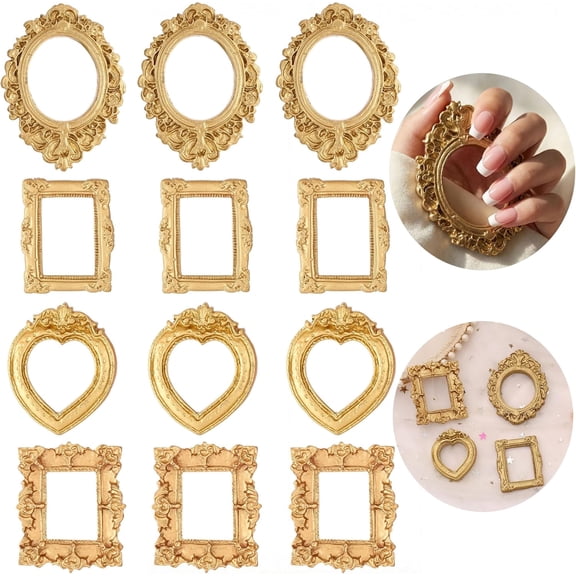 12Pcs Mini Gold Picture Frames, Antique Small Resin Frames for Jewelry Display, Tiny Frames for DIY Photo Crafts Holiday Party Wedding Decor