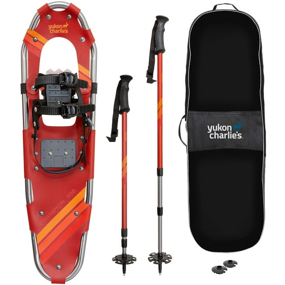 Yukon Charlie's Champion Snowshoe Kit, Includes Snowshoes, Trekking Poles and Travel Bag, Snowshoeing Kits for Men & Women, Multiple Sizes & Models