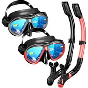 OMORC Adult Snorkel Set, Anti Leak Mask and Snorkel Sets for Adult, Fog-Resistant Panoramic Tempered Glass Diving Mask, Free Breathing Scuba Mask and Snorkel Gear with Carrying Bag for Scuba Diving