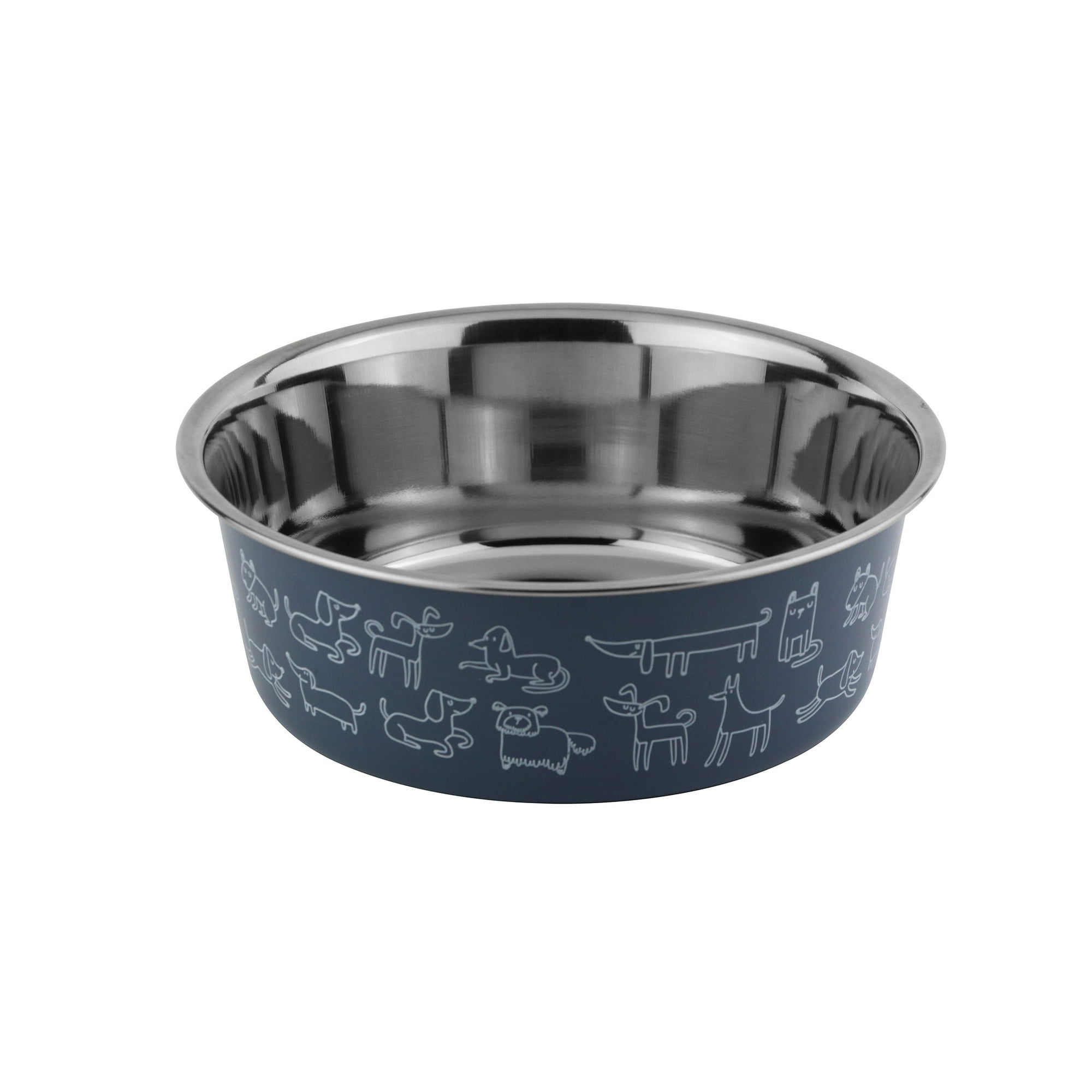 Vibrant Life Large 7.5-Cup Stainless Steel Dog Printed Pet Bowl, Navy