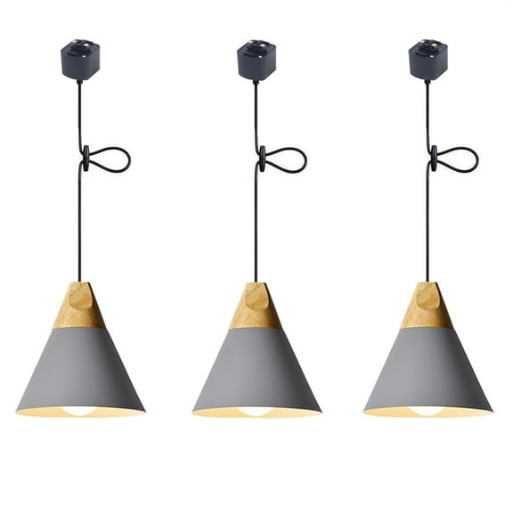 JLOWCO Modern Adjustable Height H Track Pendant Lighting for Kitchen Island 3 Pack Light Fixture Dining RoomGray Dining Lights Ceiling Hanging (LED Bulb Include)