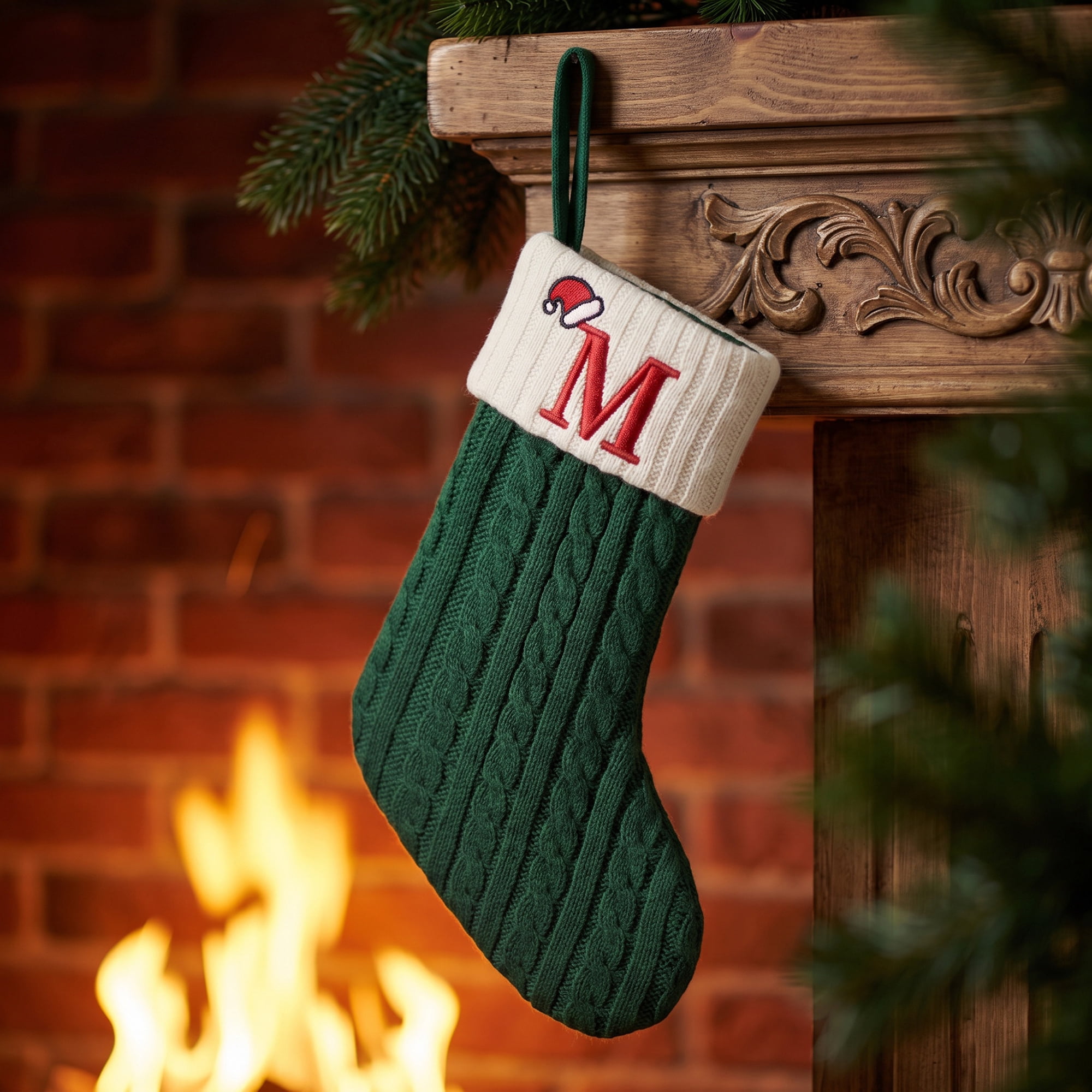 Unique Bargains Christmas Luxury Grand Hearth Accent Stocking Green Letter M 8"